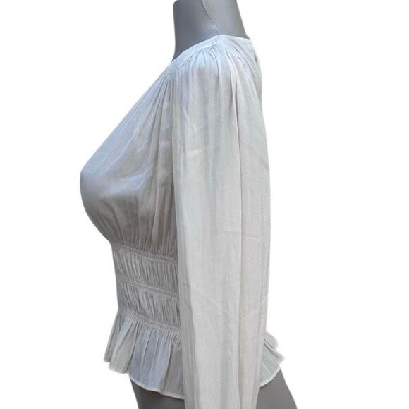 NWT Universal Thread Blouse Women's XS Cream Smocked V-neck Long Sleeve - Picture 11 of 16